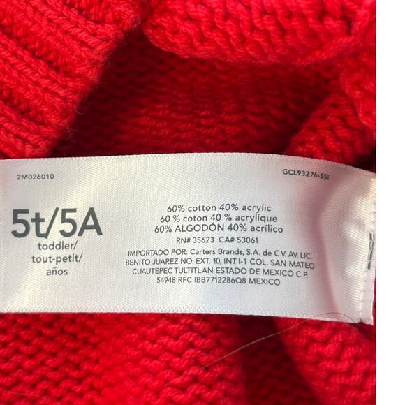 Carters Girls Red 5T Cable Knit Dress Holiday/Party Long Sleeves NEW - Picture 3 of 7